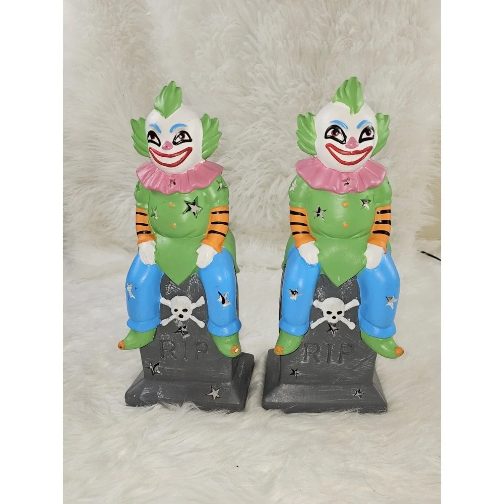 2 Rare Killer Clowns Halloween Decor Discontinued Light Up Table Circus Clown